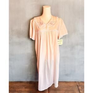 NWT Vintage Cachet Nightgown Pink Cotton Embroidery Lace Sz Large Sears Batiste